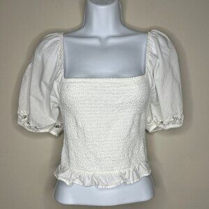 NWOT American Eagle Womens Crop Smocked Square Neck Babydoll Peplum Top Size M